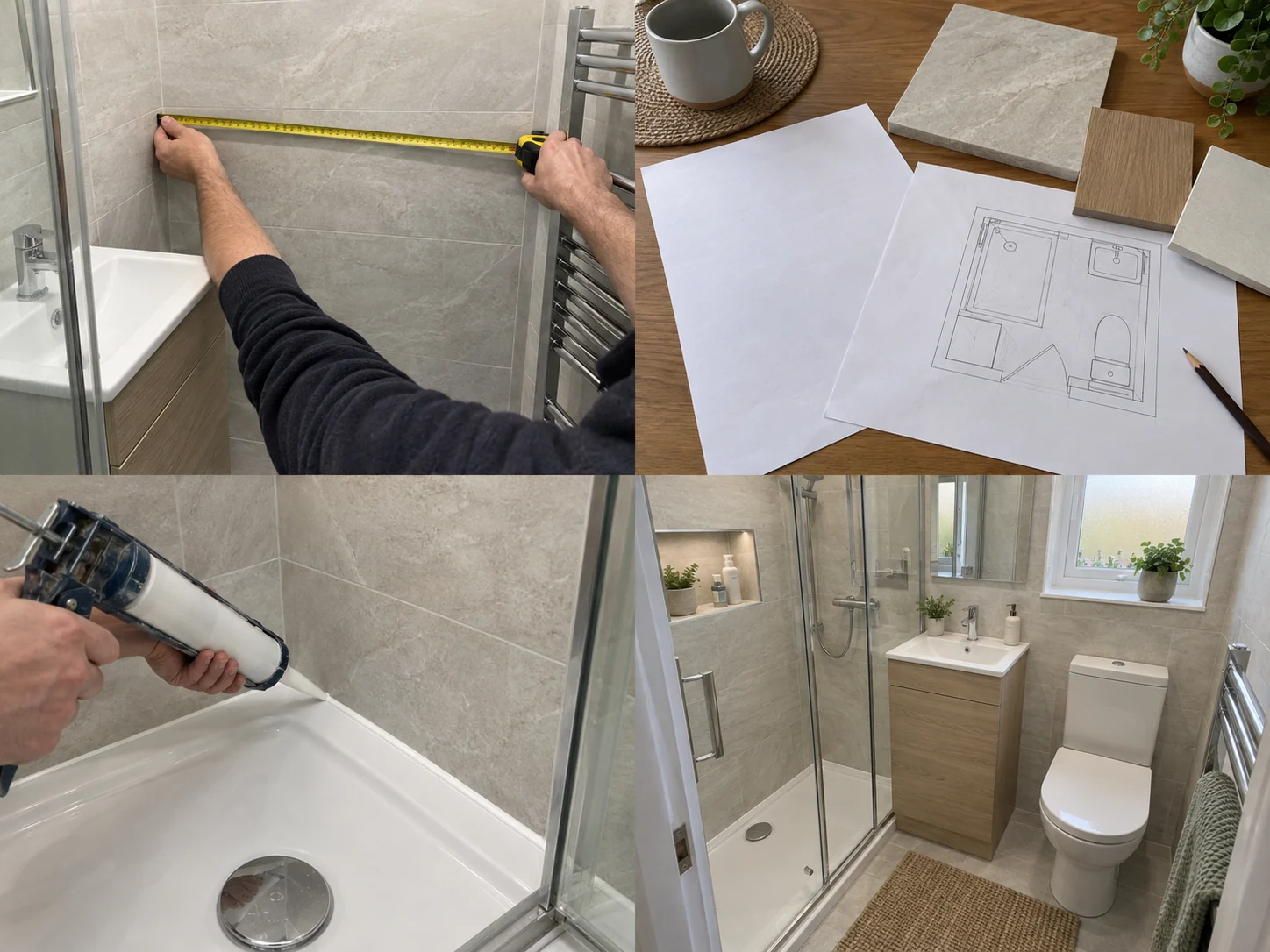 Compact modern shower room with vanity storage